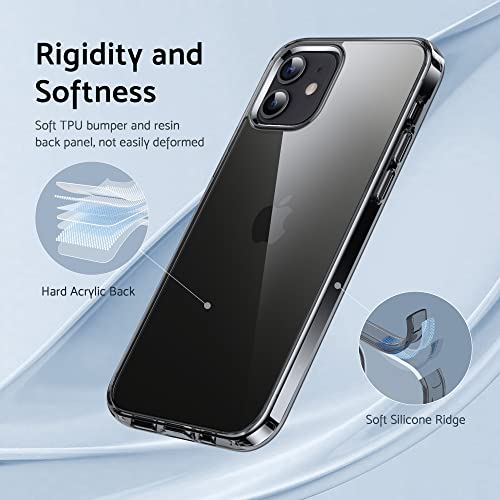 DASFOND Crystal Clear Designed for iPhone 12 Mini Case, [Non-Yellowing] 15Ft Military Grade Shockproof Protective Cover Soft Silicone Slim Phone Case for iPhone 12 Mini 5.4", Clear Black