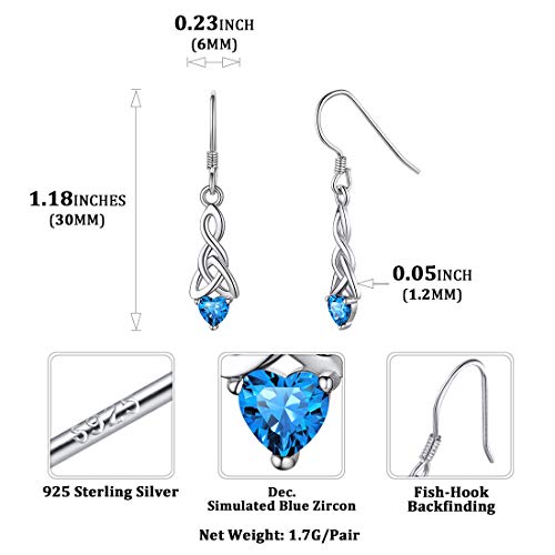 ChicSilver Sapphire Earrings for Women Blue September Birthstone Earrings for Women 925 Sterling Silver Heart Earrings Celtic Knot