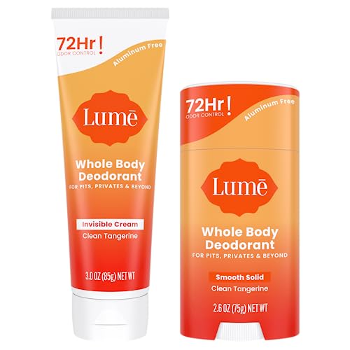 Lume Whole Body Deodorant - Invisible Cream Tube and Solid Stick - 72 Hour Odor Control - Aluminum Free, Baking Soda Free, Skin Loving - 3.0 Ounce Tube and 2.6 Ounce Solid Stick Bundle (Fresh Alpine)