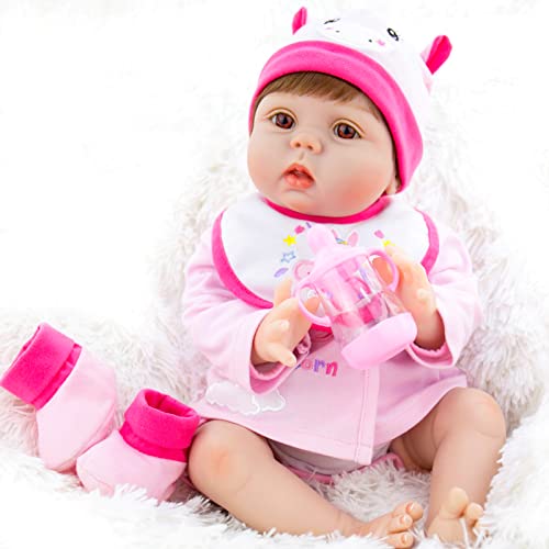 Milidool Reborn Baby Dolls Lifelike Girl Doll 22 inch Realistic Newborn Baby Doll Real Looking Silicone Baby Dolls Girl with Feeding Bunny Toy Gift Set for Kids 3+