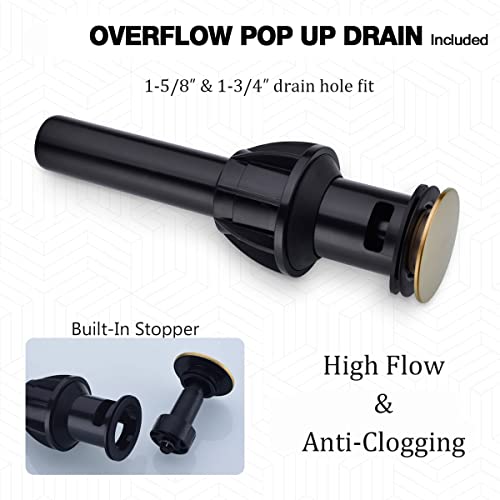 TRUSTMI Brushed Gold Bathroom Faucet 4 Inch Centerset 2 Handle 3 Hole Lavatory Vanity Sink Faucet with Overflow Pop Up Drain and cUPC Water Supply Lines, Spot Resist