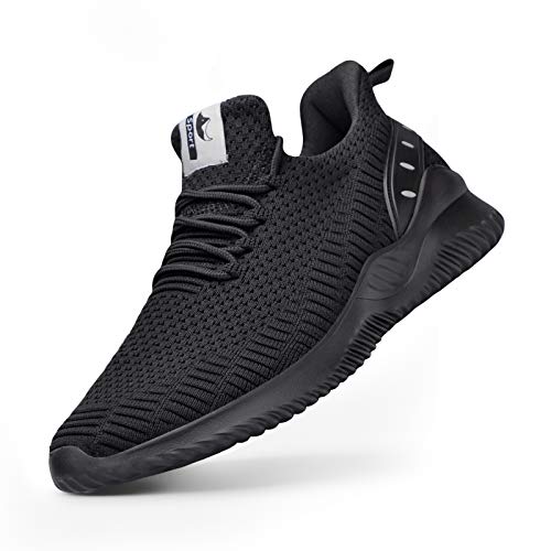 Rospick Walking Shoes for Men Slip On Men's Sneakers, Fashion Lightweight Breathable Running Shoes Sport Athletic Tennis Shoes, 01-All Black 12.5