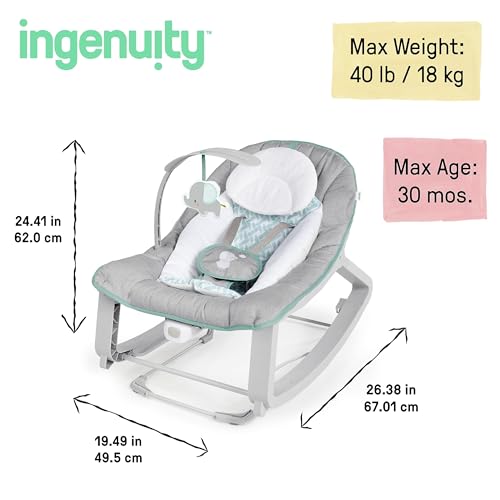 Ingenuity Keep Cozy 3-in-1 Grow with Me Vibrating Baby Bouncer, Seat & Infant to Toddler Rocker, Vibrations & -Toy Bar, 0-30 Months Up to 40 lbs (Weaver)