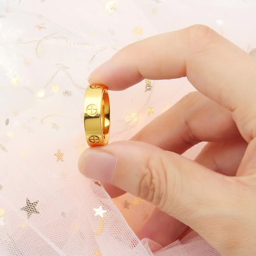 Love Friendship Gold Rings for Women:Wedding Band 18k Gold Ring Cubic Zirconia Stainless Steel Promise Ring Jewelry Birthday Gifts for Women,Size 6-10 (Size 5, 18K Gold)