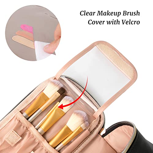 OCHEAL Small Cosmetic Bag,Portable Cute Travel Makeup Bag for Women and girls Makeup Brush Organizer cosmetics Pouch Bags-Black