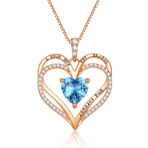 Rose Gold Heart Necklaces for women, S925 Sterling Silver Wife Jewelry Gifts for Women, Mother’s Day Valentine’s Day Christmas Wedding Anniversary Birthday Gifts for Mom Girlfriend Wife Daughter