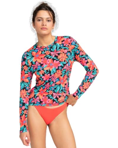 Roxy womens Sea Skippin Print Long Sleeve Rashguard Rash Guard Shirt, Bright White Floral Escape S, Small US