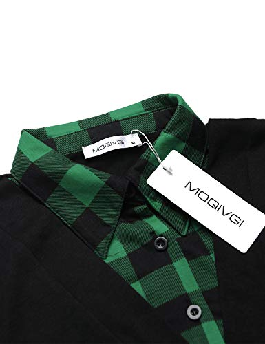 MOQIVGI Plaid Shirts for Women Blue and Black Long Sleeve Christmas Tops 2024 Trendy Dressy Fall Winter Clothes Work Casual Vacation Collared Colorblock Tunics Medium