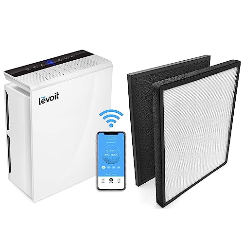 LEVOIT Air Purifiers for Home Large Room with Extra Main Filter, Captures Smoke, Dust and Pollen for Bedroom with Air Quality Monitor, Sleep Mode, Smart WiFi, Auto, Voice Control, LV-H131S-RXW, White