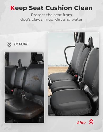 KEMIMOTO UTV Seat Covers Black, Waterproof Repellent UTV Seat Cover Set w/Headrest Cover Compatible with Can Am Defender Front Two Doors Split Bench Seat Covers- Black