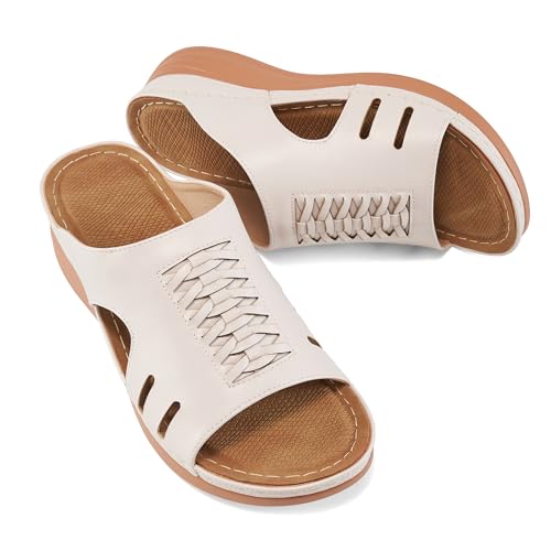 HARENCE Wedge Sandals for Women Dressy: Comfortable Platform Sandals Slip On Open toe Casual Walking Beach Sandal