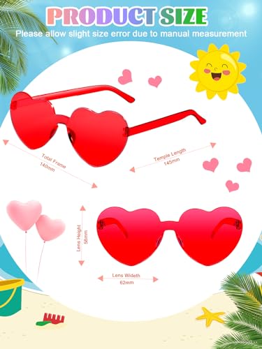 AGGKKY 12 Pairs Heart Shaped Sunglasses for Women Girl Colorful Rainbow Sunglasses Rimless Fun Trendy Transparent Heart Sunglasses Party Favor