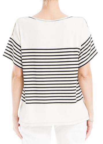 Max Studio Women's Stripe Short Sleeve Knit Blend Top US X-Small, Cream/Black