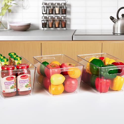 YIHONG Clear Plastic Storage Bins, 4 Pack Small Pantry Organizer Bins with Handle for Kitchen, Freezer,Cabinet,Closet Organization and Storage