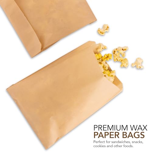 Paper Sandwich Bags Kraft Brown (125 Pack) Food Grade Bags with White Round Stickers for Sealing - Unbleached Compostable Natural Kraft Paper Stock Bags for Bakery Cookies, Treats, Snacks, Sandwiches