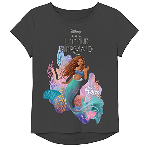 Disney Little Mermaid Movie (Live Action) Girls Hi-Lo Shirttail T-Shirt-Ariel, Black, 45021