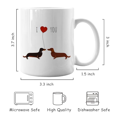 IWXYI Dachshund Coffee Mug Ceramic - Dachshund Gifts for Women, Dachshund Valentines Day Mug, 110z Dachshund Dog Coffee Mug Gift, I Love You