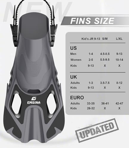 EMSINA Snorkel Fins Adjustable Buckles Open Heel Swim Flippers Travel Size Short Swim Fins for Snorkeling Diving Swimming Adult Men Womens & Kids(ApricoCS/M)