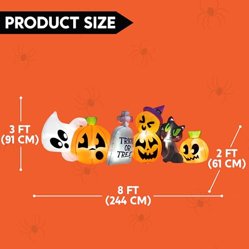 Joiedomi 8 FT Long Halloween Inflatables Outdoor Decoration, Halloween Blow Up Decorations Outside Inflatable Pumpkin Ghost Cat Tombstone with LEDs for Halloween Decor, Halloween Yard Decorations