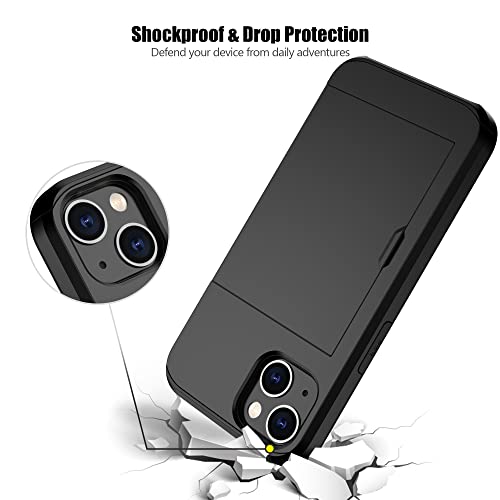 Nvollnoe for iPhone 14 Pro Max Case with Card Holder Heavy Duty Protective Dual Layer Shockproof Hidden Card Slot Slim Wallet Case for iPhone 14 Pro Max for Women&Men(Silver)