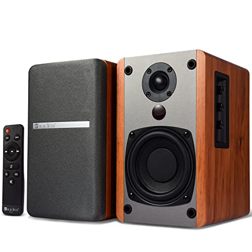 SINGING WOOD BT25 (2024 Version) Bluetooth Active Bookshelf Speakers for with Optical Aux inputs Subwoofer Line Out for PC, TVs, Turntable, Wooden Enclosure,80W - Beach Wood