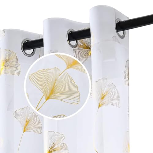 youleyar Silver Foil Print Voile Sheer Curtains,Wicker Grommet Top Window Drapes 63 Inches Long, Luxury Metallic Bronzing Treatment Panels for Home Window Decoration, 2 Panels