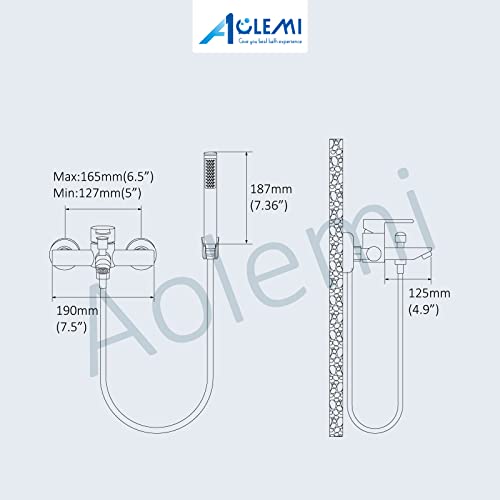 Aolemi Wall Mount Tub Filler Brushed Nickel 6 Inch Center Bathtub Faucet with Handheld Shower SUS304 Stainless Steel Single Handle Shower Mixer Taps with Hand Sprayer