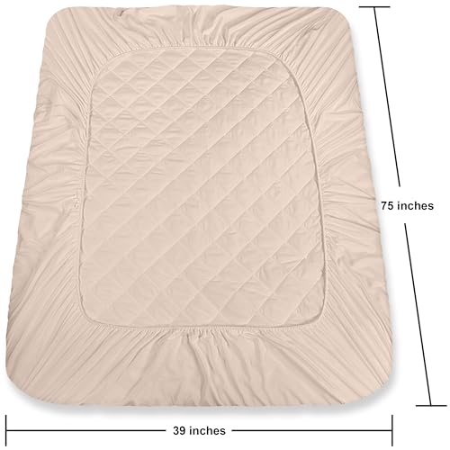 Utopia Bedding Quilted Fitted Mattress Pad (Twin, Beige) - Elastic Fitted Mattress Protector - Mattress Cover Stretches up to 16 Inches Deep - Machine Washable Mattress Topper