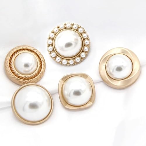 5 PCS Pearl Gold Metal Women Coat Buttons for Clothing Sweater Decoration Sewing Crafts Accessories (#10, 18mm)