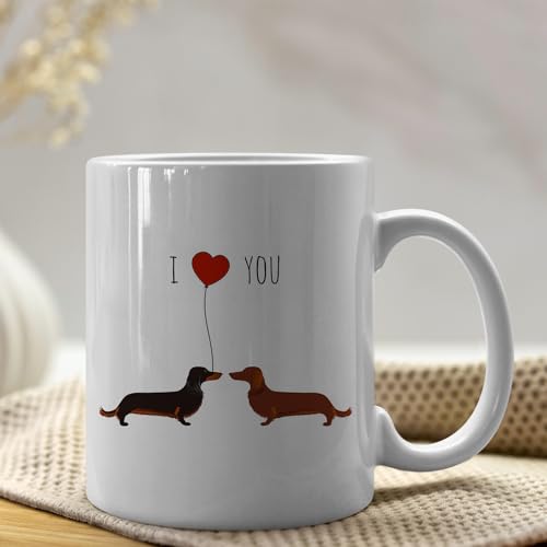 IWXYI Dachshund Coffee Mug Ceramic - Dachshund Gifts for Women, Dachshund Valentines Day Mug, 110z Dachshund Dog Coffee Mug Gift, I Love You