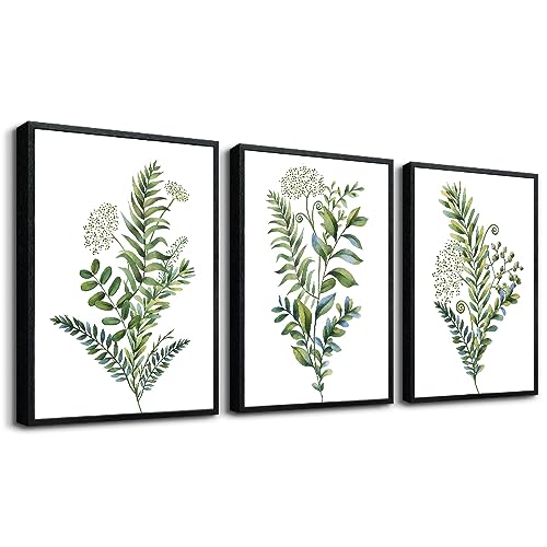 AHUASJART 3 Pieces Wood Framed Canvas Print Artwork Large Wall Decoration For Living Room Vintage Wood Grain Plant Flowers Wall Art For Kitchen Bathroom Wall Decor Modern Office Home Decor Painting