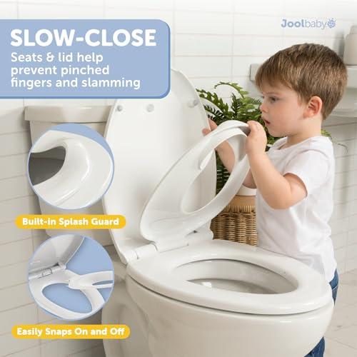 Quick Flip Elongated Toilet Seat with Built-In Potty & Splash Guard for Toddler Training, Slow Close - Jool Baby