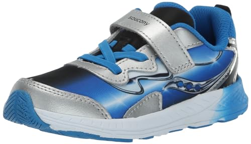 Saucony Flash Alternative Closure 3.0 Sneaker, Black/Blue/Chrome, 13 US Unisex Little Kid