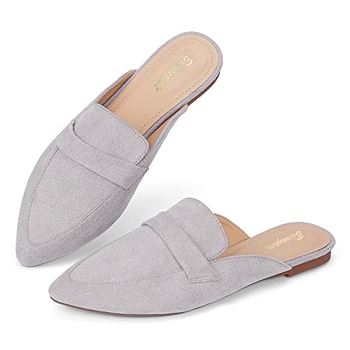 BISON SPIRIT Mules for Women Flats Pointed Toe Slip On Mules Comfortable Loafer Shoes (Black PU 02,6.5)