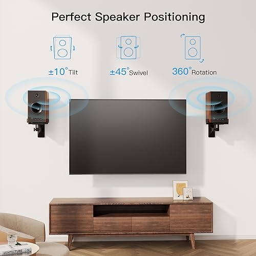 Pipishell Speaker Wall Mounts, Dual Side Clamping Bookshelf Speaker Mounting Bracket, Speaker Mounts for Surround Sound, Bookshelf Speakers up to 50 lbs, 1 Pair