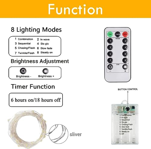 2 Pack Fairy Lights Battery Operated with Remote Control Timer, LED String Lights Outdoor Indoor, 8 Mode Twinkle Lights for Christmas Party Wedding Birthday Bedroom Décor (Warm White)