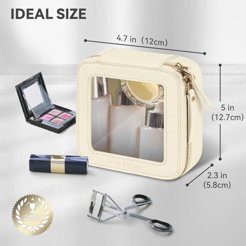 Prite Double Layer Makeup Bag for Women Portable Clear Makeup Bag Cute Waterproof Travel Cosmetic Bag with Gold Zipper for Car Essentials(Beige)