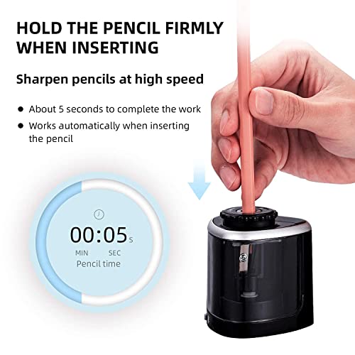 Aogwat Pencil Sharpener Electric Pencil Sharpeners, Portable Pencil Sharpener Kids, Blade to Fast Sharpen, Suitable for No.2/Colored Pencils(6-8mm)/School/Classroom/Office/Home (Black)