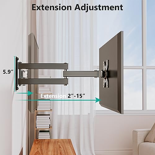 WALI TV Wall Mount Articulating LCD Monitor Full Motion 15 inch Extension Arm Tilt Swivel for Most 13 to 32 inch LED TV Flat Panel Screen with Mounting Holes up to 100x100mm (1330LM), Black