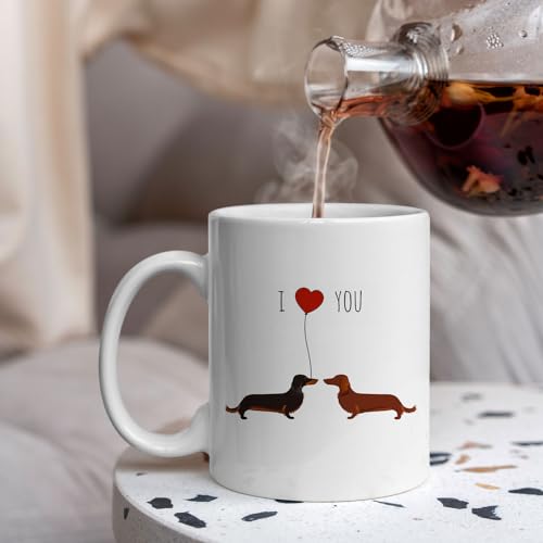 IWXYI Dachshund Coffee Mug Ceramic - Dachshund Gifts for Women, Dachshund Valentines Day Mug, 110z Dachshund Dog Coffee Mug Gift, I Love You