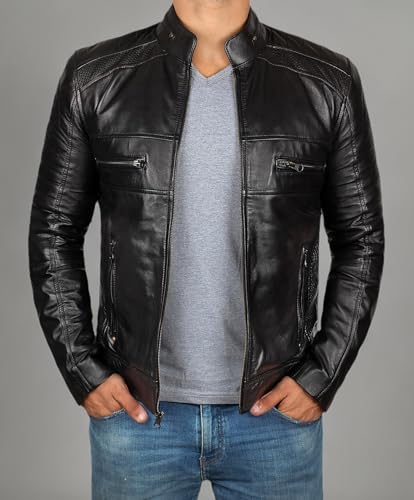 Decrum Motorcycle Jackets for Men - Men's Leather Jacket | [1100097] Diamond 1 Black, XXXL