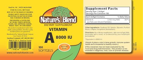 Nature's Blend Vitamin A 8,000 IU 100 Softgels