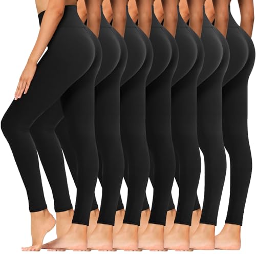 Syrinx 7 Pack High Waisted Leggings for Women - Soft Tummy Control Yoga Pants for Workout Running