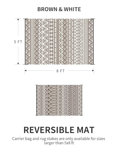 MontVoo-Outdoor Rug Carpet Waterproof 5x8 ft Reversible Patio Rug RV Camping Rug-Plastic Straw Rug Outside Indoor Outdoor Area Rug for Patio Deck Balcony Picnic Beach Outdoor Decor Boho Beige Brown