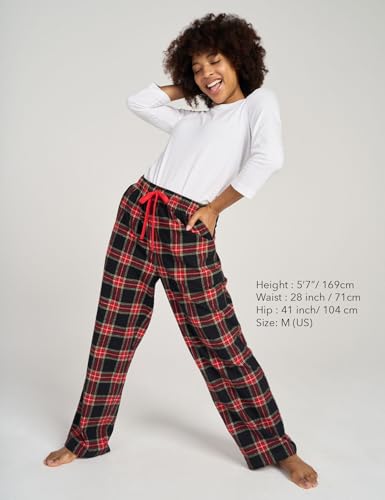 LAPASA Women's Flannel Pajama Pants Plaid 100% Cotton Pajamas Pants 2XL, Red&Blue Plaid