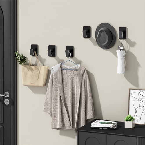 Wall Hooks for Hanging Adhesive Hat Hooks for Walls No Damage Towel Hooks for Bathrooms Coat Rack Wall Mount Black
