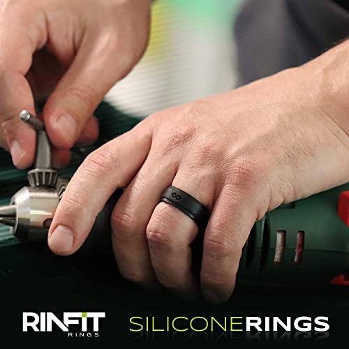 Rinfit Silicone Rings for Men - Mens Silicone Wedding Band - Infinity Silicone Ring Men - Rubber Wedding Rings - Patented Design - SetL, Size 8