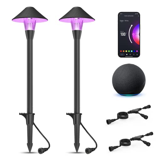 XMCOSY+ Low Voltage Smart Pathway Lights with APP Control, Adjustable Warm White & RGB, Compatible with Alexa, 12V 6W Outdoor Mushroom Lights for Garden Path Lawn (6 Pack)