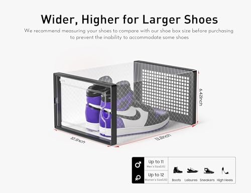Kuject X-Large Shoe Storage Boxes Organizers Clear Plastic Stackable 4 Pack, Shoe Rack & Holder Substitute, Sneaker Containers, Toy Storage Organizer Bins for Entryway, Closet, Under Bed, Grey