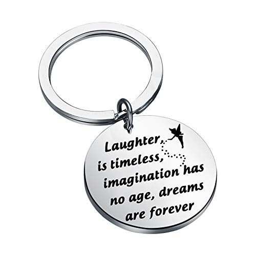 LQRI Womens Tinkerbell Jewerly Gift Laughter is Timeless Imagination Has No Age Dreams Are Forever Keychain Fairy Gifts for BFF Best Friends Sisters Daughters (Laughter is timeless)